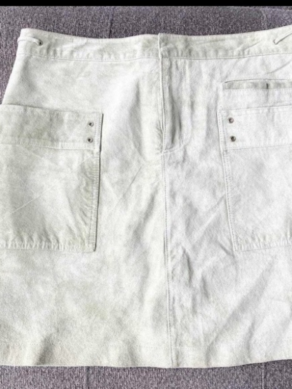 Light Green Suede Mini Skirt with Front Patch Pockets